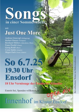Songs in einer Sommernacht am 6.7.2025: Band "Just One More" spielt Songs großer Liedermacher im Innenhof des Klosters Ensdorf