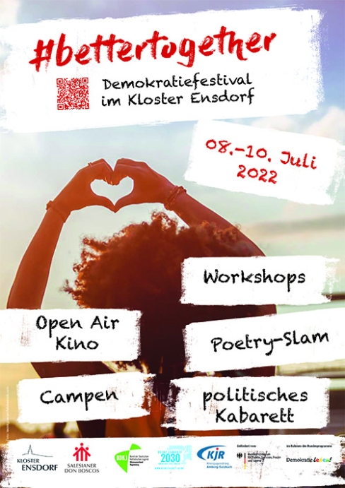 Plakat #bettertogether Demokratiefestival im Kloster Ensdorf von 08. bis 10. Juli 2022