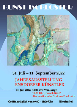 Plakat zur Ausstellung Ensdorfer Künstler im Kreuzgang Kloster Ensdorf August 2022