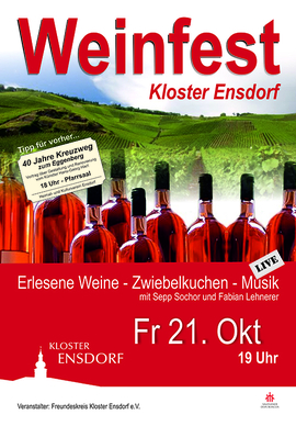 Plakat zum Weinfest im Kloster Ensdorf am 21.10.2022