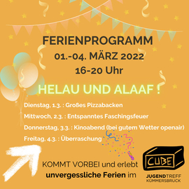 Programm für die Faschingsferien 2022 im Jugendtreff CUBE in Kümmersbruck